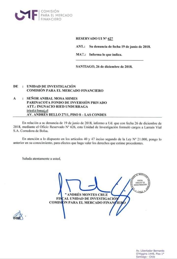 La resolución de la CMF ante la denuncia de Aníbal Mosa / Foto: CMF