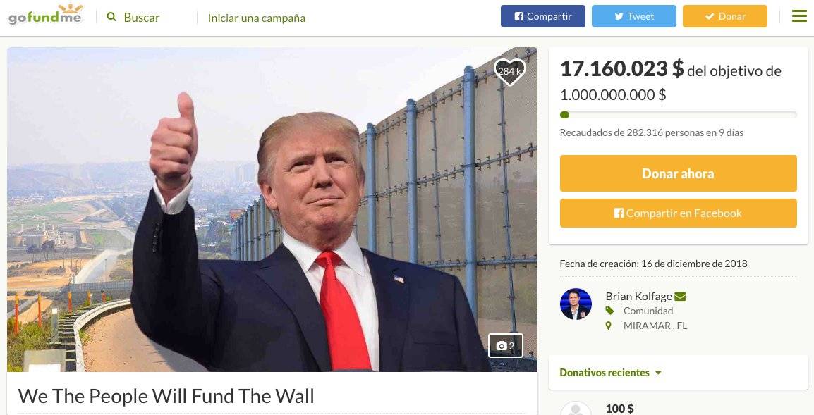 campaña dinero muro Trump