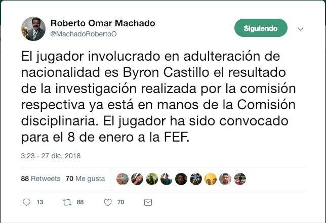 Byron Castillo involucrado en presunta adulteración de nacionalidad, según periodista deportivo