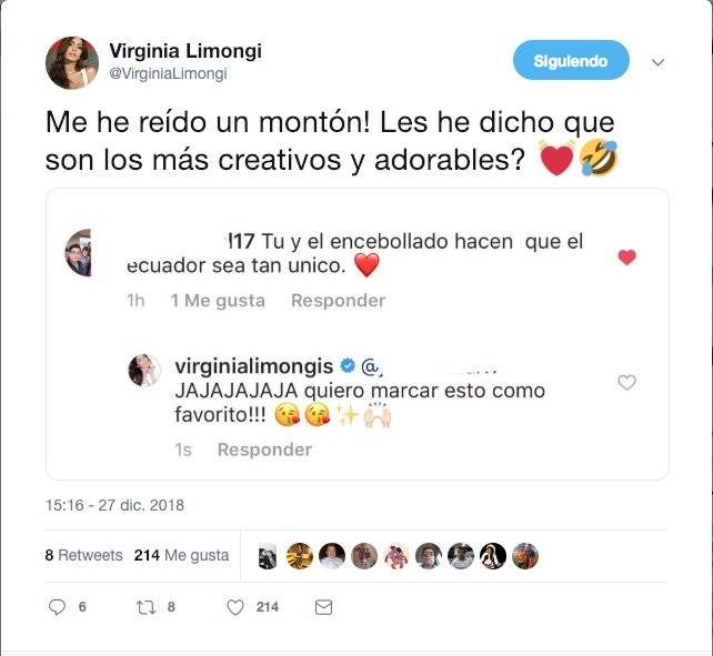 Comentario de usuario hizo que Virginia Limongi, Miss Ecuador lo publique en Twitter