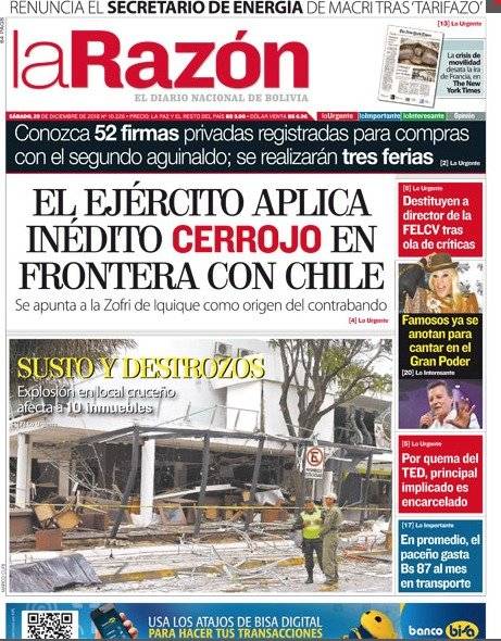 Portada del diario La Razón de este sábado