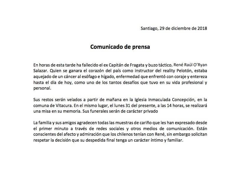 Comunicado muerte René O