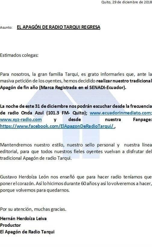 El apagón de radio Tarqui regresa a los hogares del país