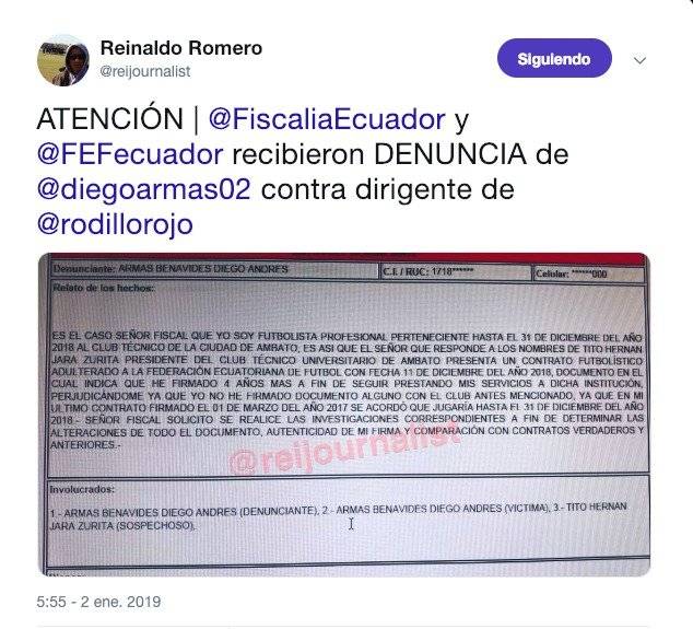 Adulteración de Contratos: Diego Armas denunció al presidente de Técnico Universitario