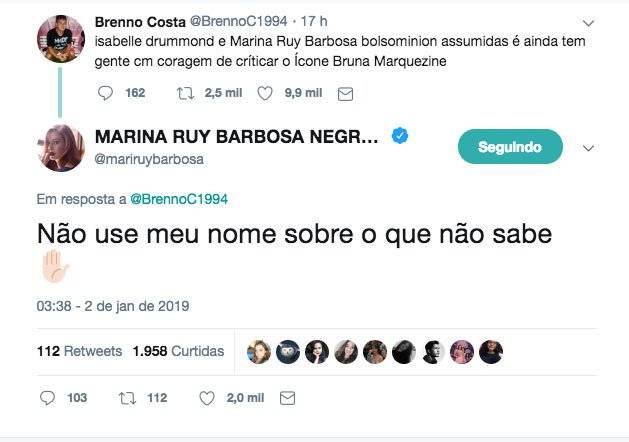Marina Ruy Barbosa twitter Bolsonaro