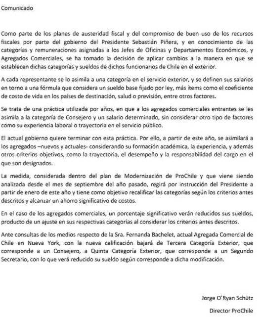 Comunicado de ProChile