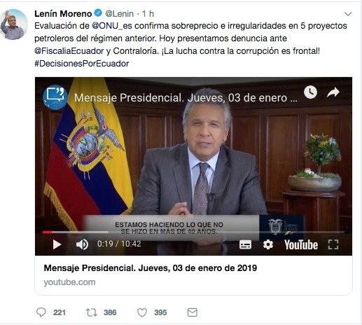 Lenín Moreno denunciará irregularidades de proyectos petroleros del régimen anterior