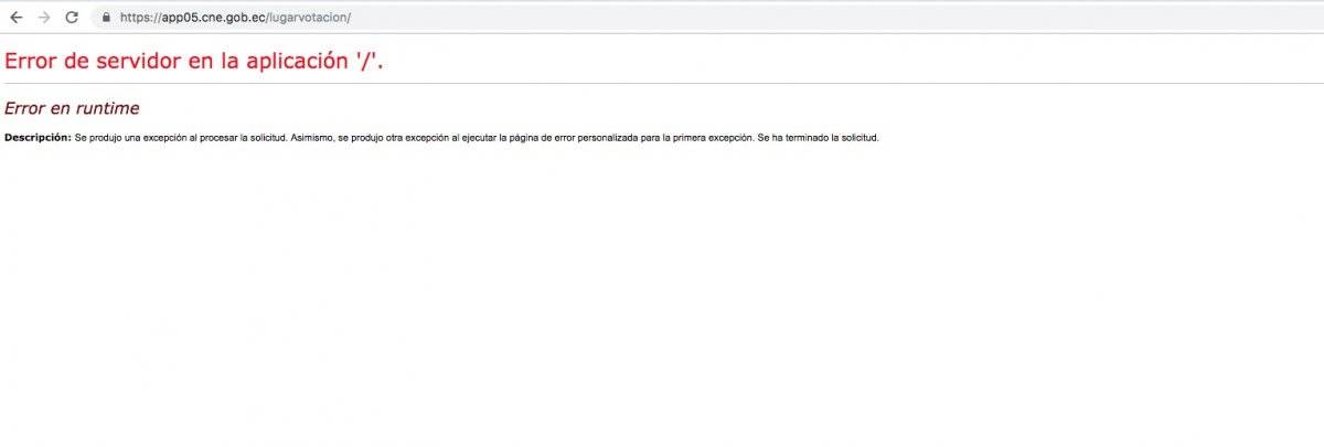 Error en la página del CNE