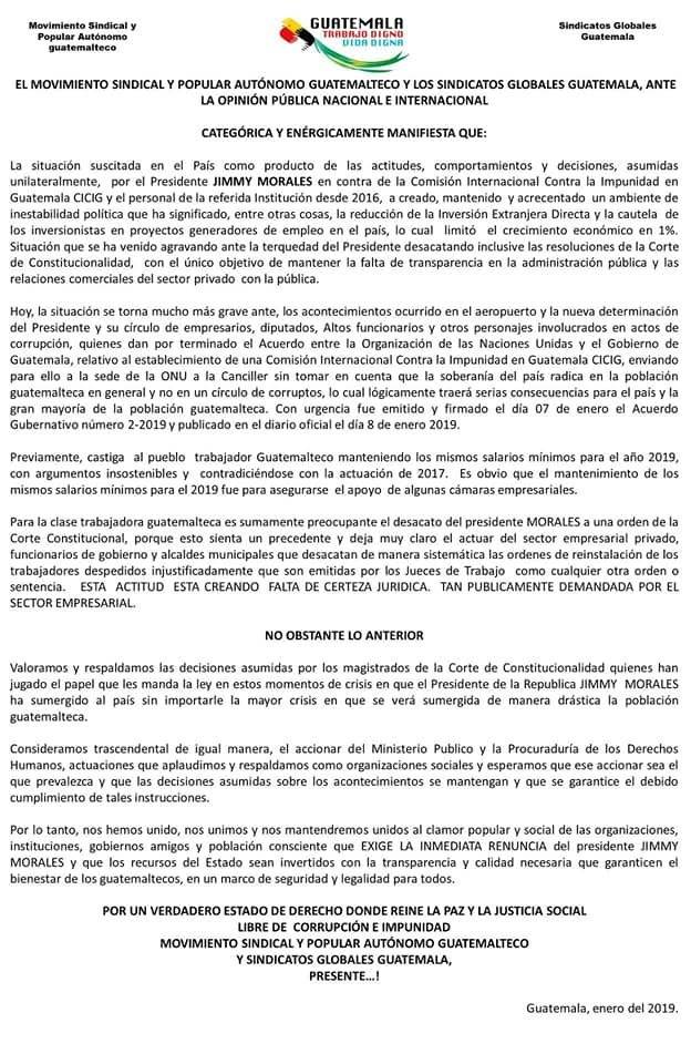 Comunicado de sindicatos