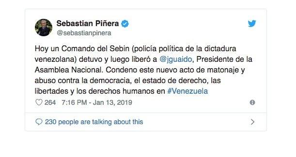 Twiter del presidente Piñera