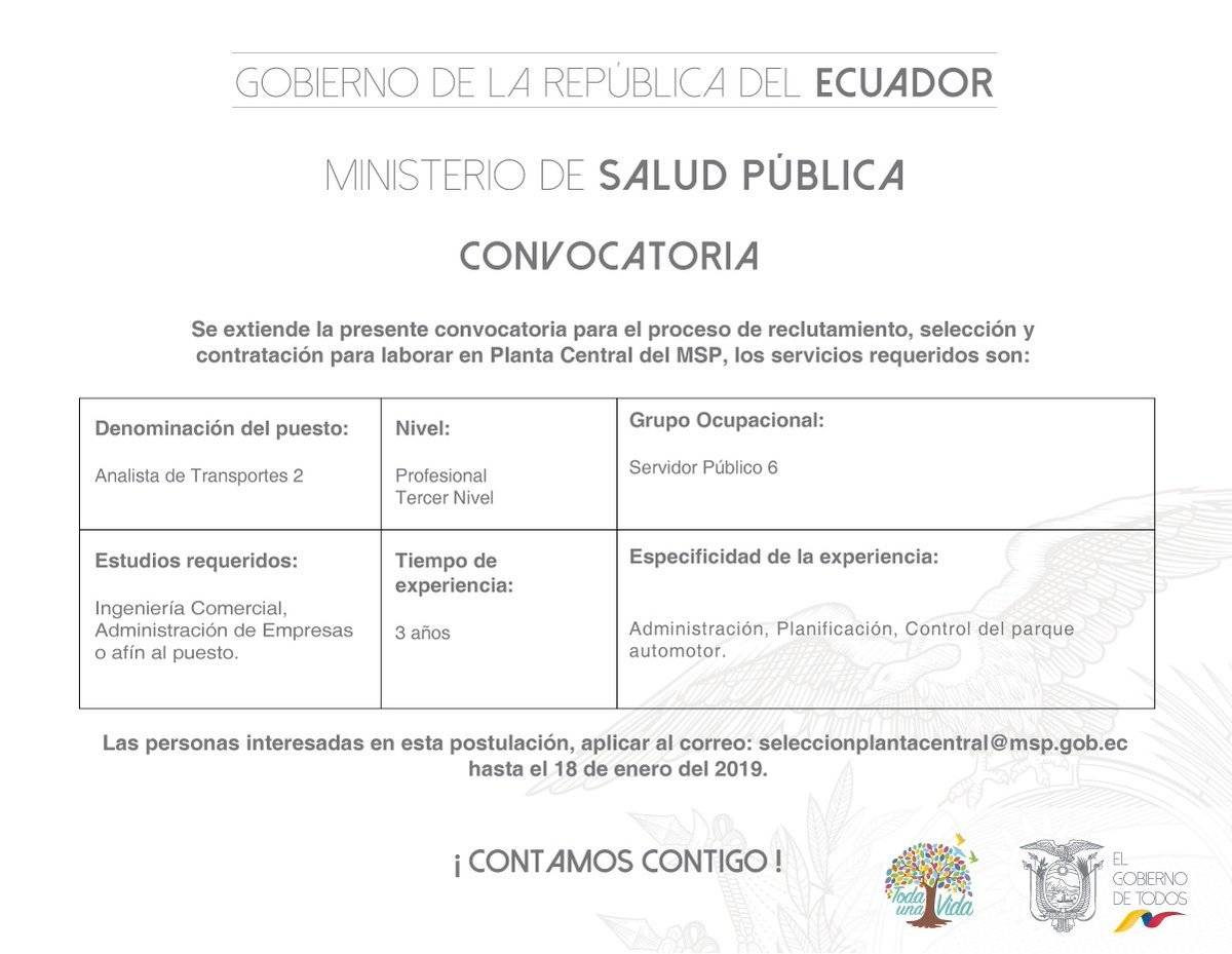 Convocatoria para postular a vacantes en el Ministerio de Salud