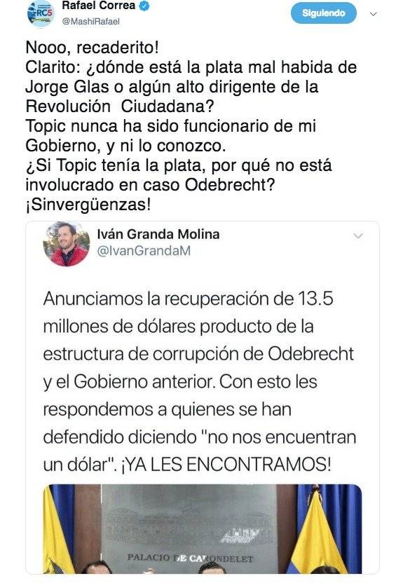 Rafael Correa: "¿Si Tomislav Topic tenía la plata, por qué no está involucrado en caso Odebrecht?"