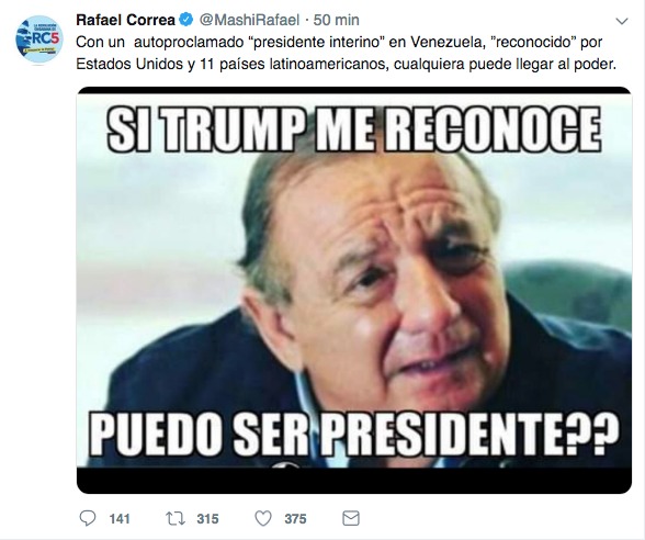 Reacción de Rafael Correa ante situación de Venezuela