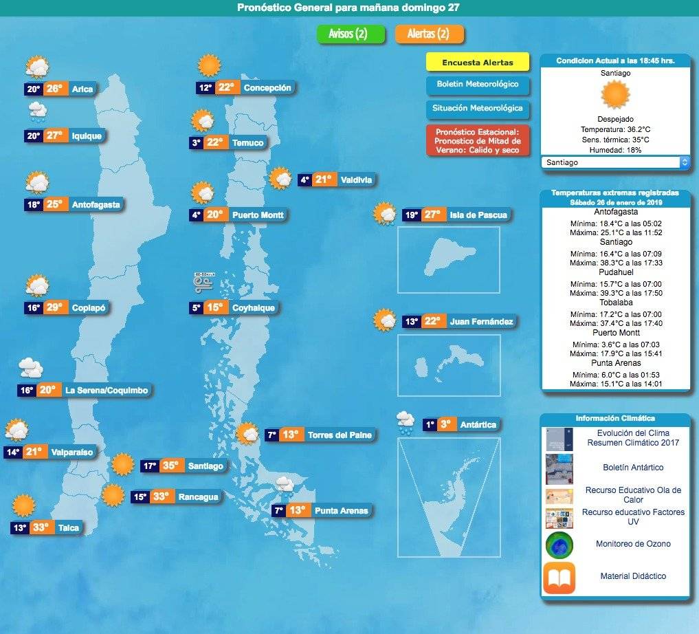 Nunca antes en la historia de Chile se había llegado a medir 38,3ºC en Santiago / Captura de pantalla