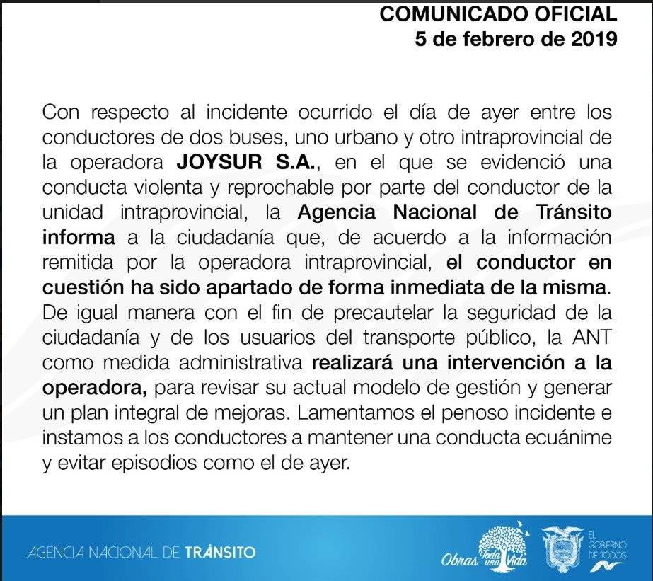 La operadora informa que el conductor ha sido apartado de manera inmediata de la misma.