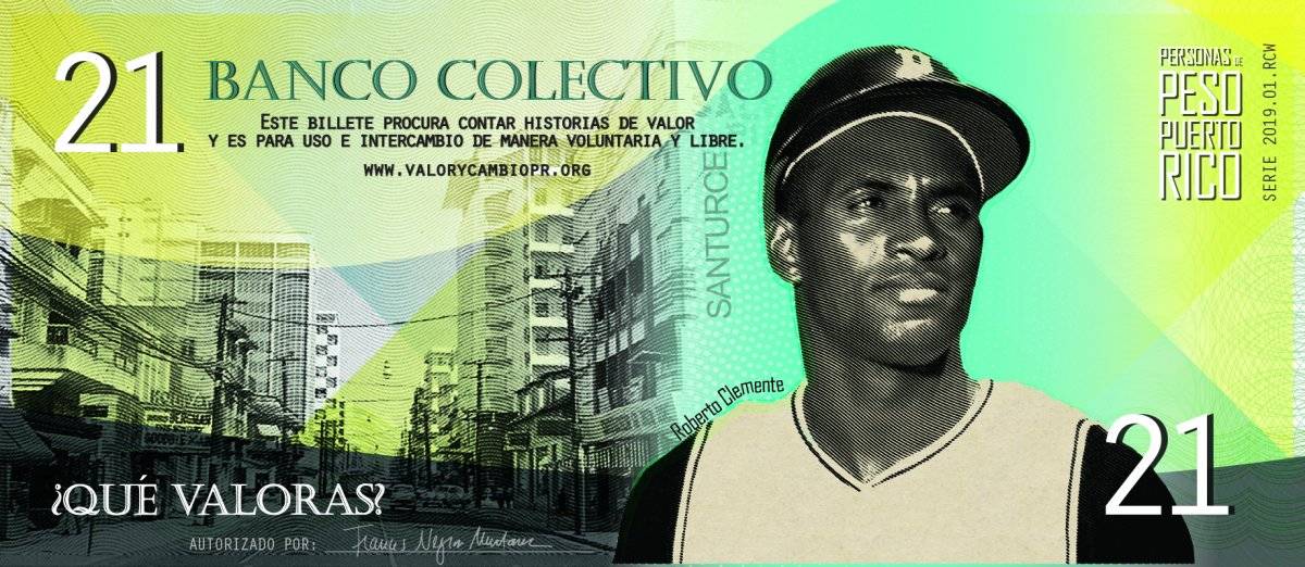 Billete que destaca la figura del pelotero puertorriqueño Roberto Clemente / Suministrada