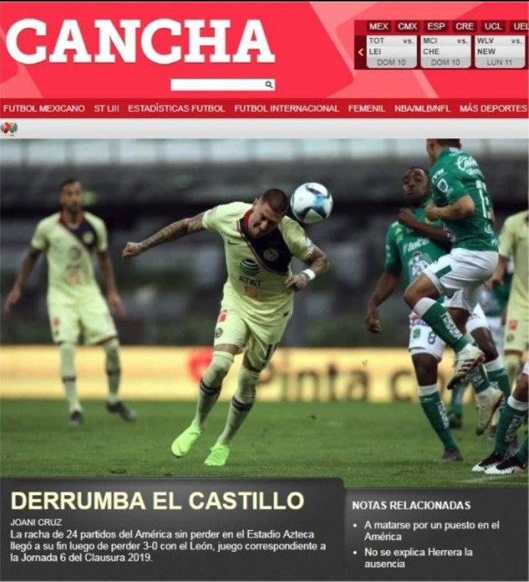 Críticas para el debut de Castillo en el América. / Cancha portal mexicano