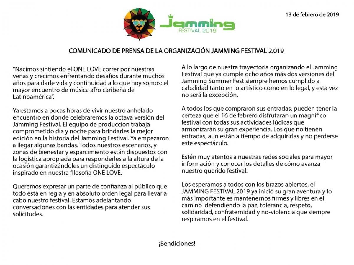 Comunicado Jamming Festival