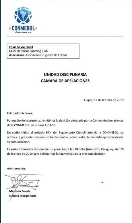 Conmebol rechazó apelación de Barcelona SC: Defensor Sporting clasifica a tercera fase