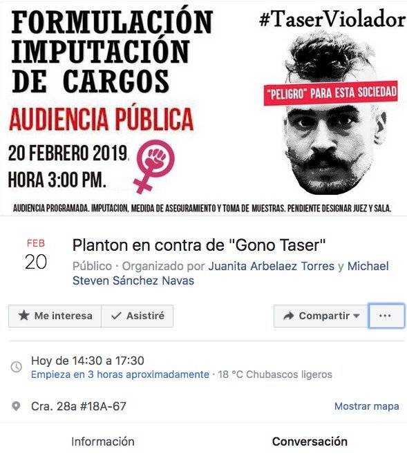 Convocan plantón contra Gono Taser, acusado de abusar y torturar a una mujer en Bogotá