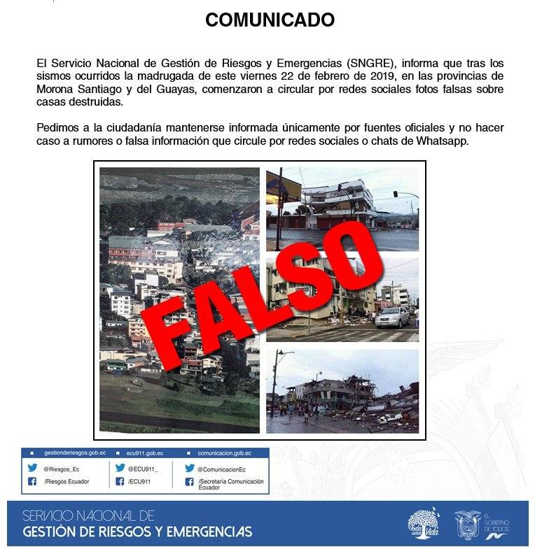 Información falsa sobre sismo en Ecuador