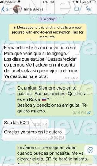 Irina Baeva mensaje Fernando Carrillo