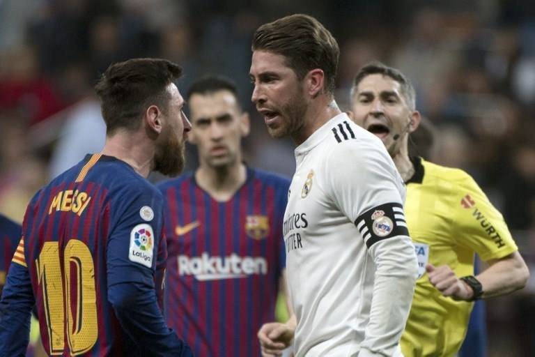 Cara a cara de Messi y Ramos