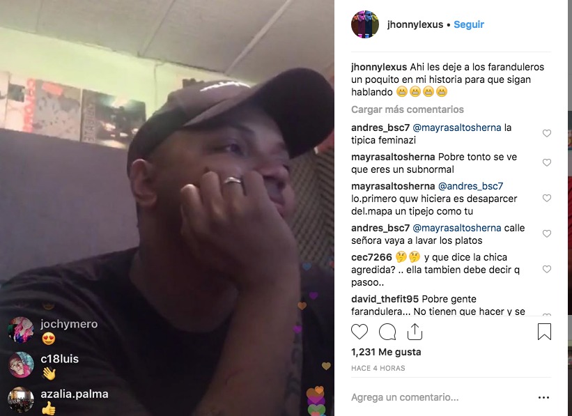 Mensaje de Jhonny Lexus en Instagram