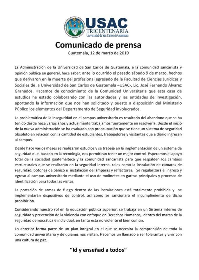Comunicado de la USAC