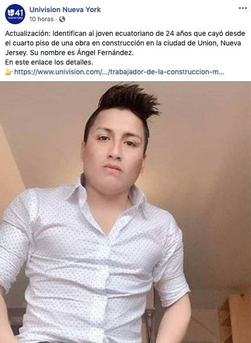 Joven ecuatoriano murió al caer de un cuarto piso en Nueva Jersey