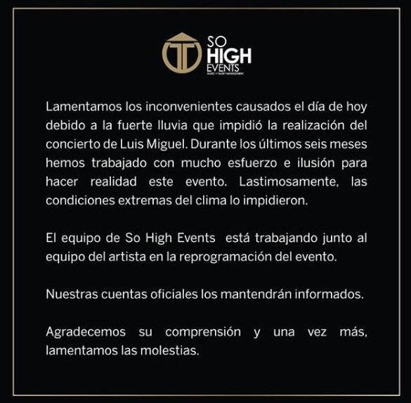 Suspensión de concierto de Luis Miguel en Ecuador