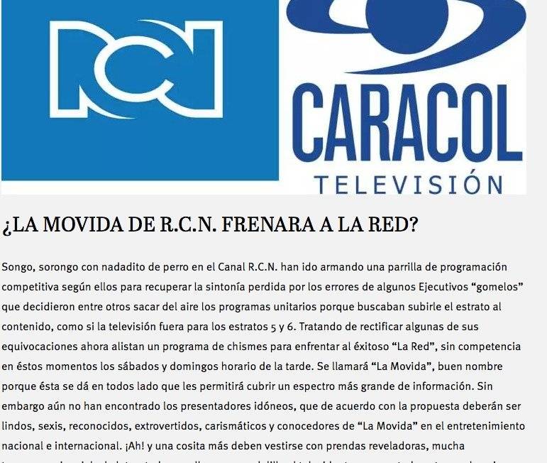 Captura de pantalla página web La Negra Candela