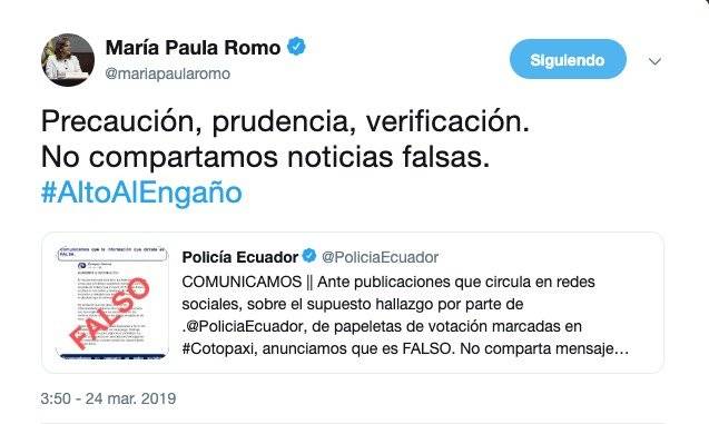 Twitter de María Paula Romo