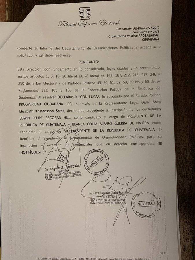 Resolución del TSE sobre Edwin Escobar