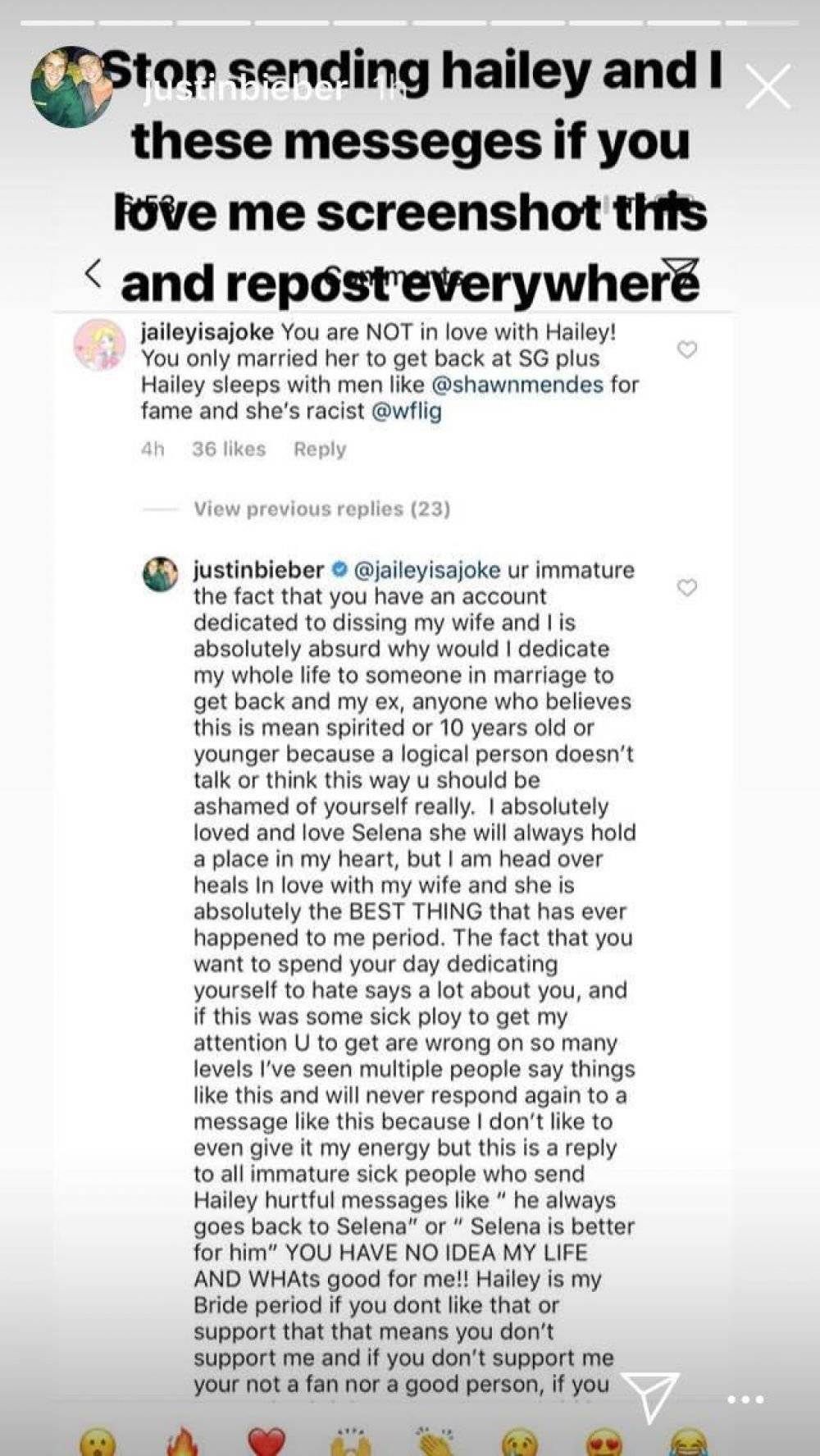 Justin Bieber mensaje