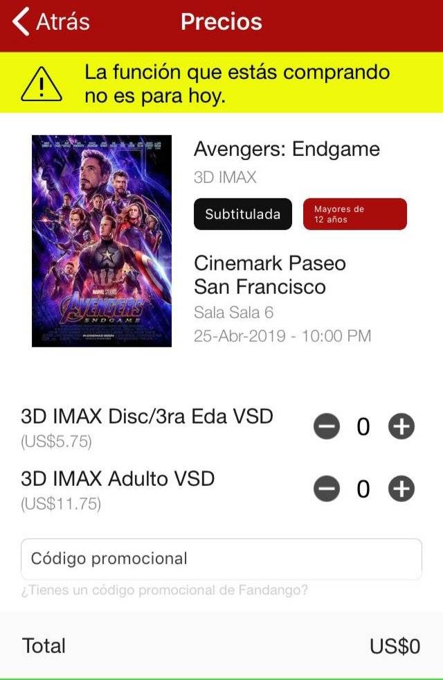Avengers Endgame entradas