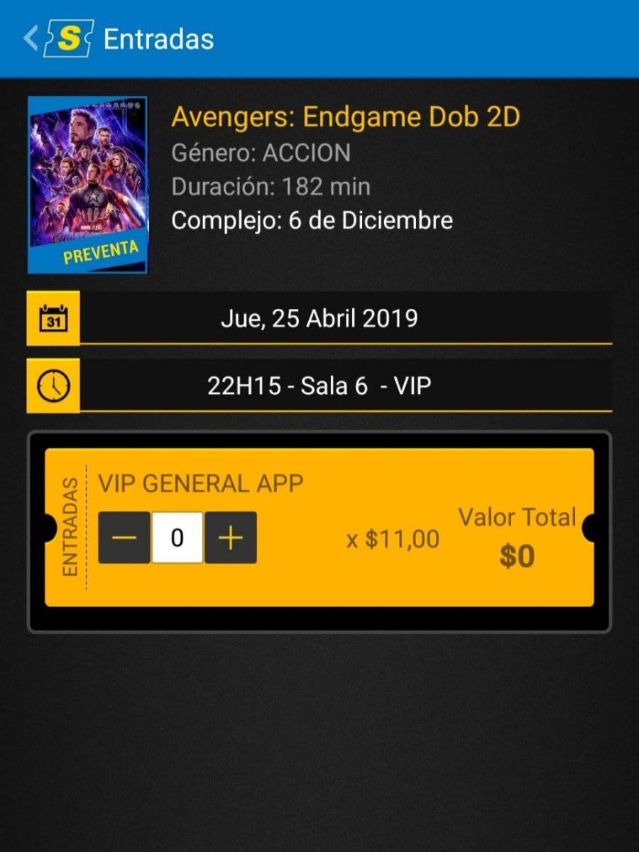 Avengers Endgame entradas
