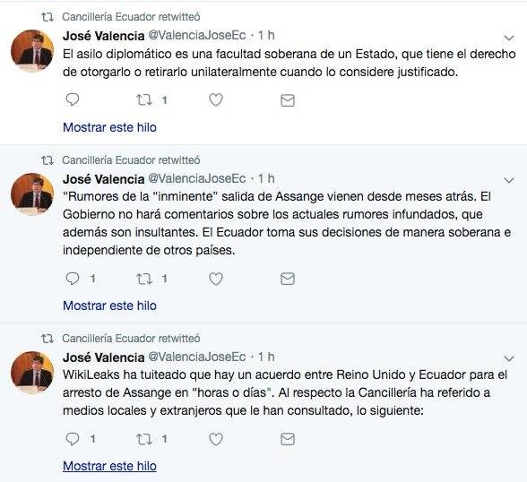 El pronunciamiento de Ecuador sobre salida de Assange