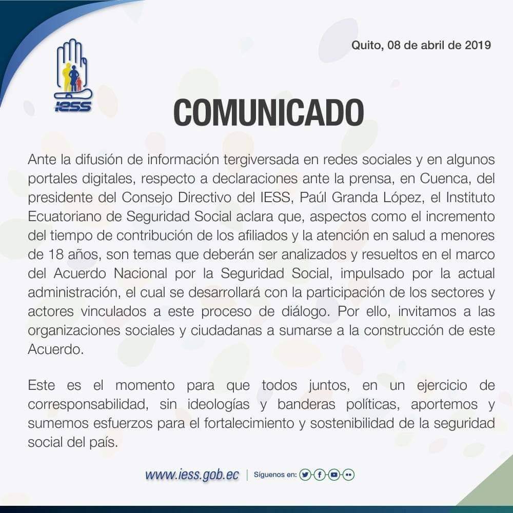 IESS comunicado oficial