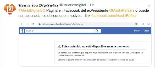 Facebook cierra la página de Rafael Correa