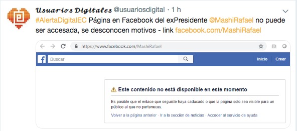 Facebook cierra la página de Rafael Correa Facebook cierra la página de Rafael Correa