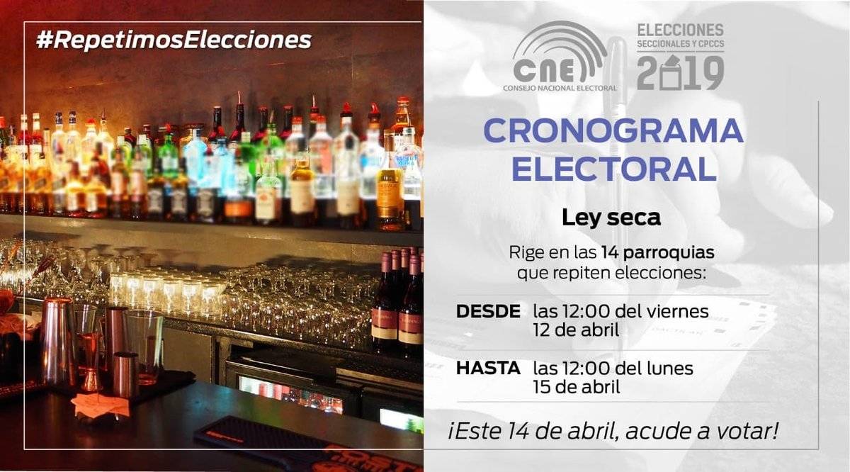 Ley seca en 14 parroquias de 6 provincias
