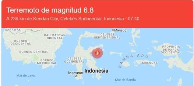 Terremoto de 6.8 grados afecto a la zona sudoriental de Indonesia Terremoto de 6.8 grados afecto a la zona sudoriental de Indonesia