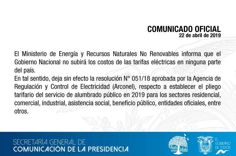no subirá los costos de las tarifas eléctricas