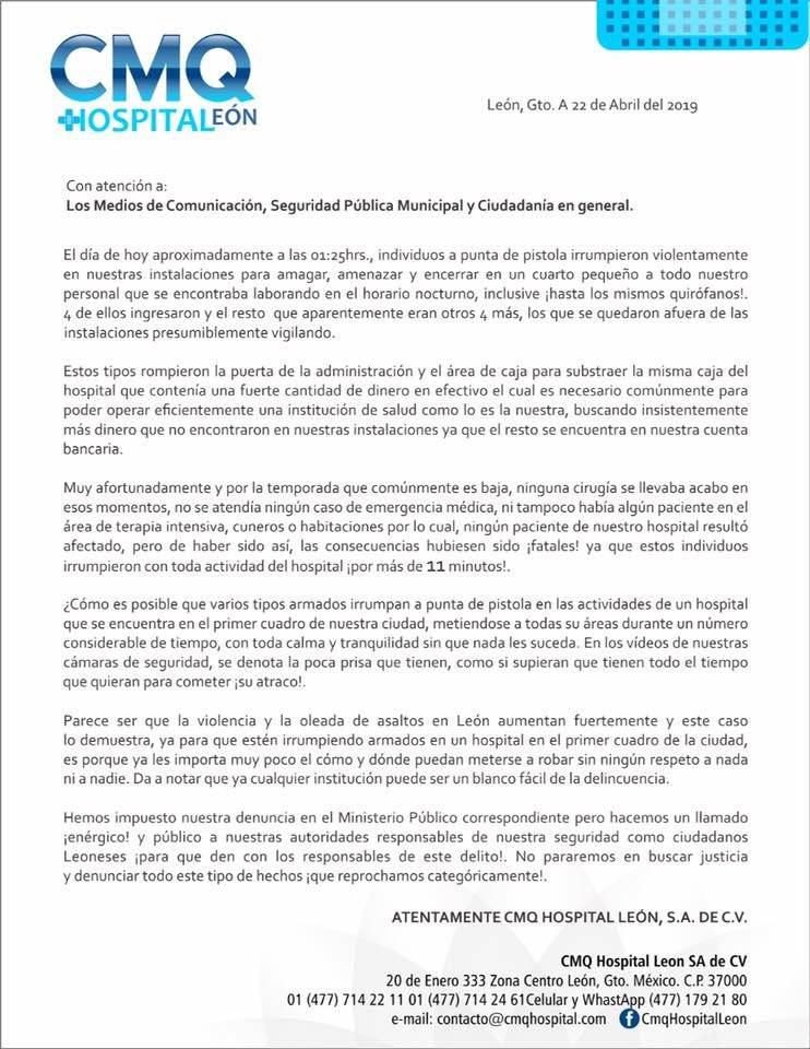 Comunicado Hospital CMQ