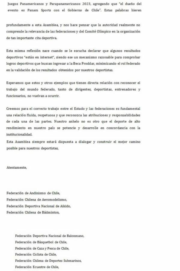 Carta federaciones
