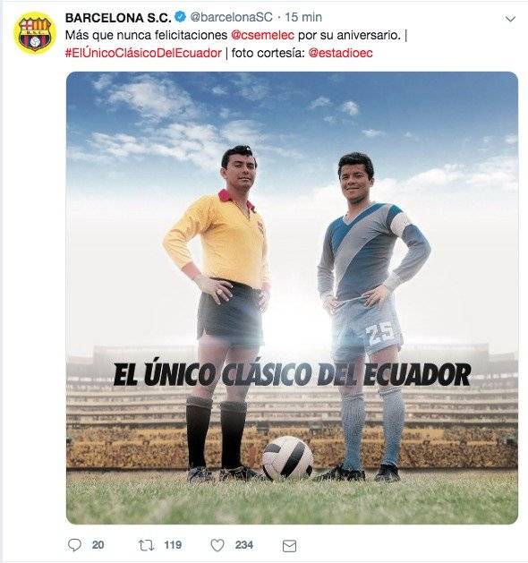 Barcelona SC envía este mensaje a Emelec por su aniversario 90
