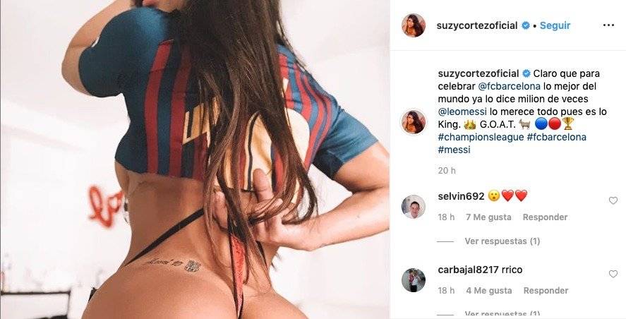 Así celebró Miss BumBum el golazo 600 de Messi que hizo enfadar a Antonela Rocuzzo