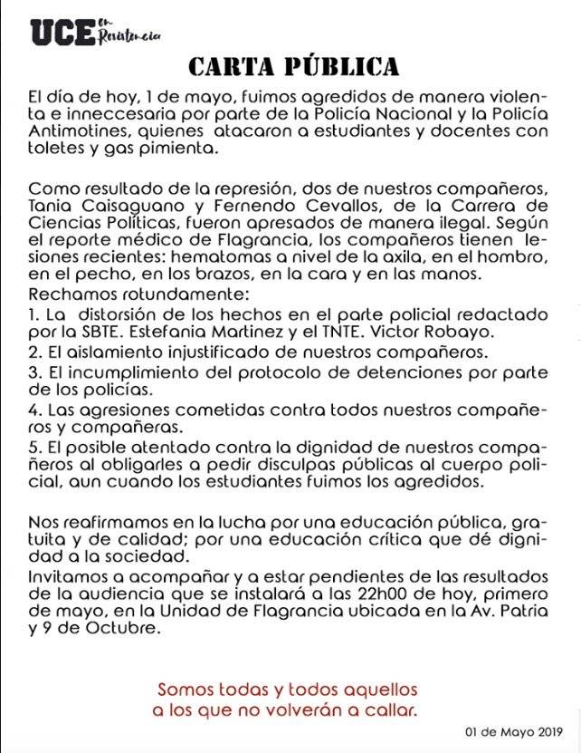 UCE en resistencia, carta