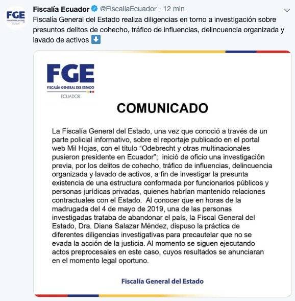 Comunicado de la Fiscalía